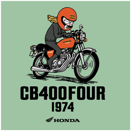 ホンダ　CB400FOUR 1974　HONDA THE PEOPLE　コットンTシャツ／ライトセージ