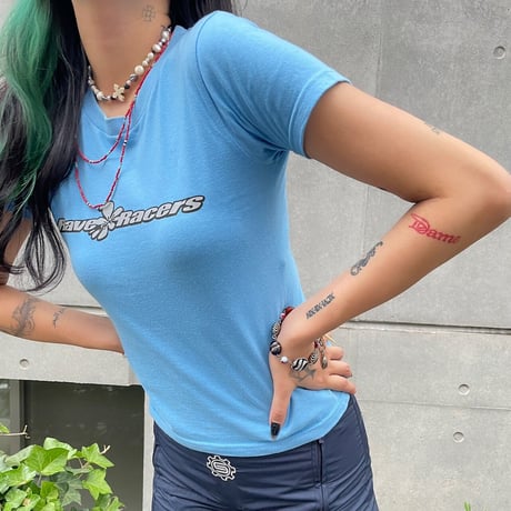 Rave Racers wide logo tee (for girls) - Blue