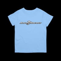 Rave Racers wide logo tee (for girls) - Blue