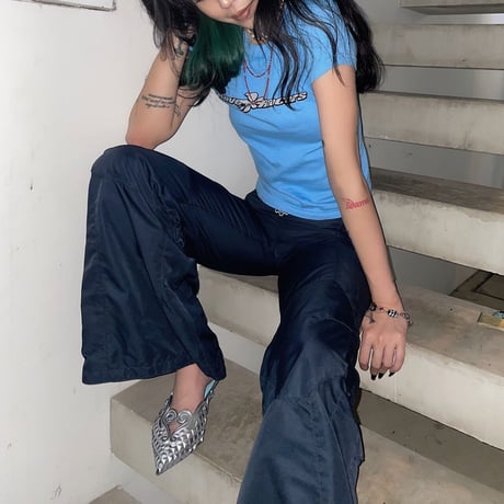 Rave Racers wide logo tee (for girls) - Blue