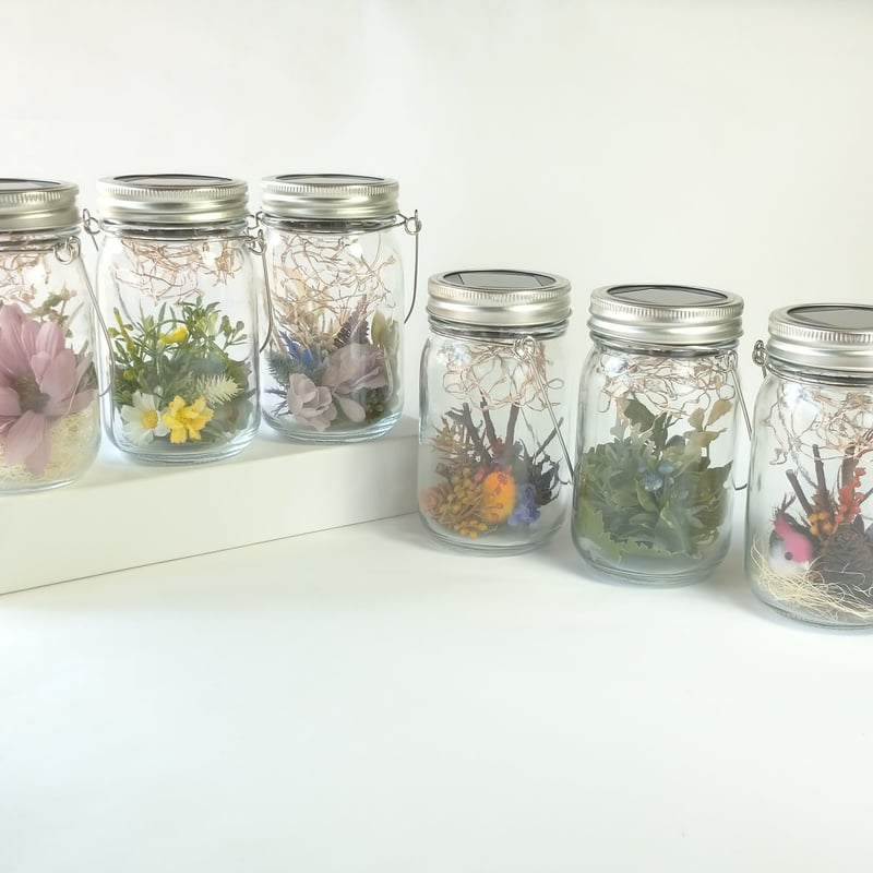 ソーラーライト付きメイソンジャー アレンジメント6個セット