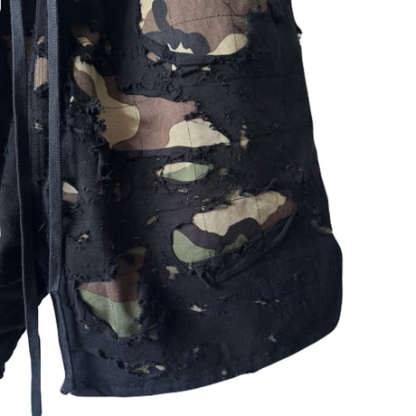 DISTRESSED CAMO SHORTS