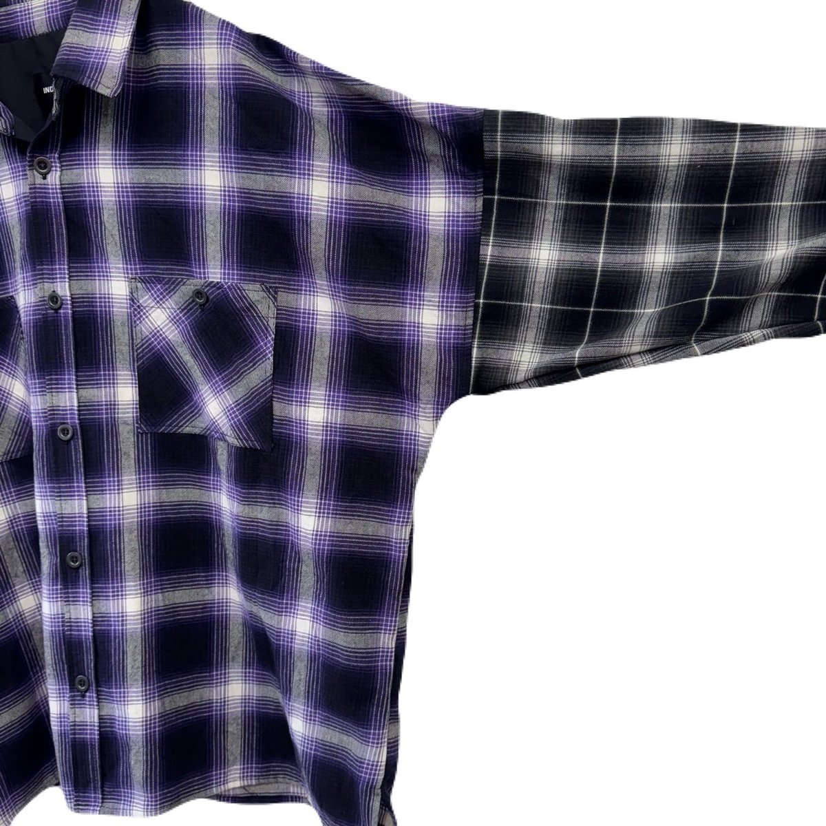 CONTRAST SLEEVE CHECK SHIRT / PURPLE | INDEPICT
