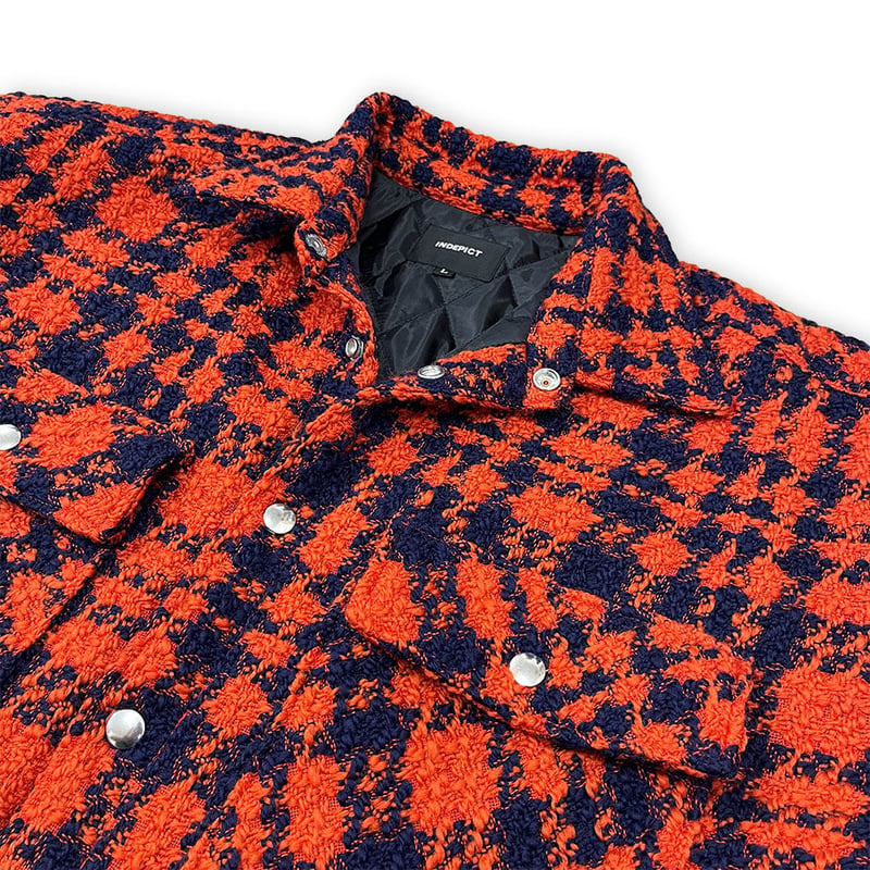 HOUNDSTOOTH CHECK SHIRT JACKET / ORANGE | INDEPICT