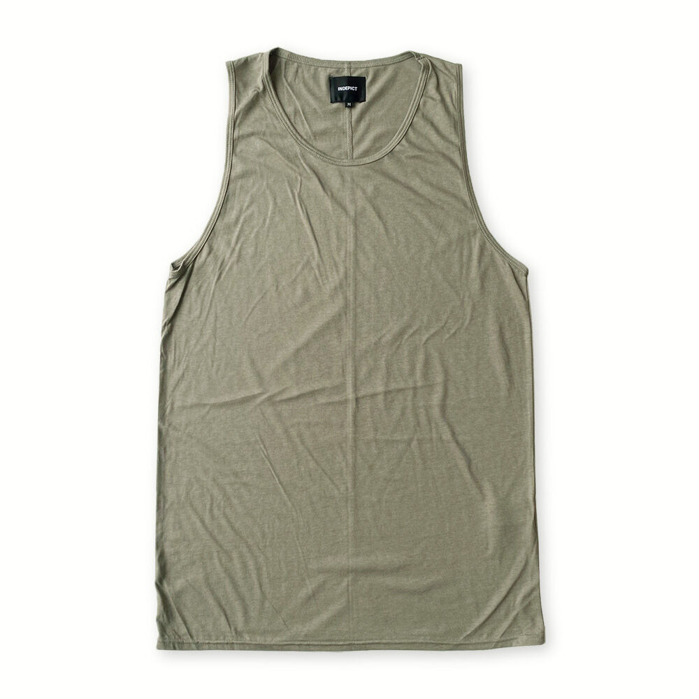 SQUARE-CUT LONG TANK TOP / KHAKI GRAY | INDEPICT