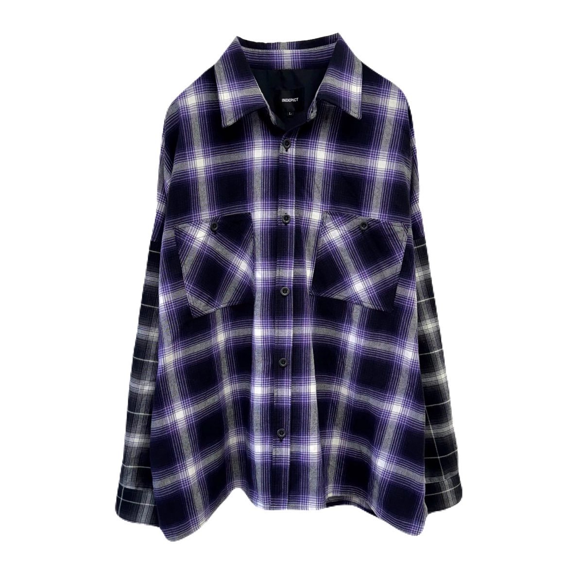 CVTVLIST ペイント Drip Check Shirt ブルー 一点物 CONTRAST SLEEVE CHECK SHIRT / PURPLE | INDEPICT