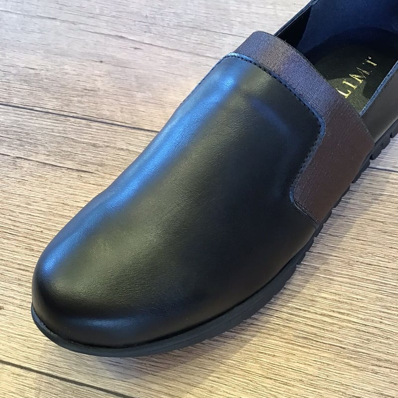 牛革 軽くて柔らか♪ ゴムバンドスリッポンシューズ ブラック | shoes