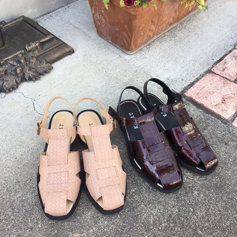 グルカサンダル クロコ柄 ブラウンエナメル | shoes-klimt