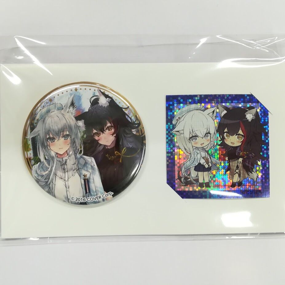 ホロライブ 白上フブキ&大神ミオ 缶バッジ & ホロステッカー セット