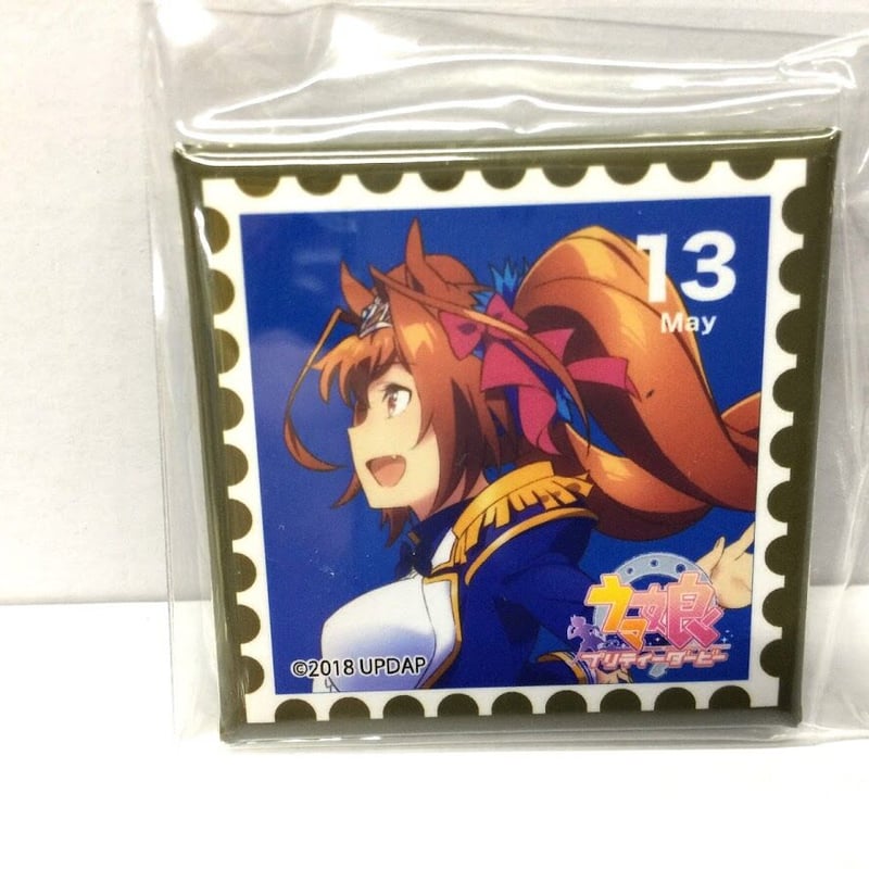 ウマ娘 切手風 スクエア缶バッジ ダイワスカーレット 初期 スクエア缶