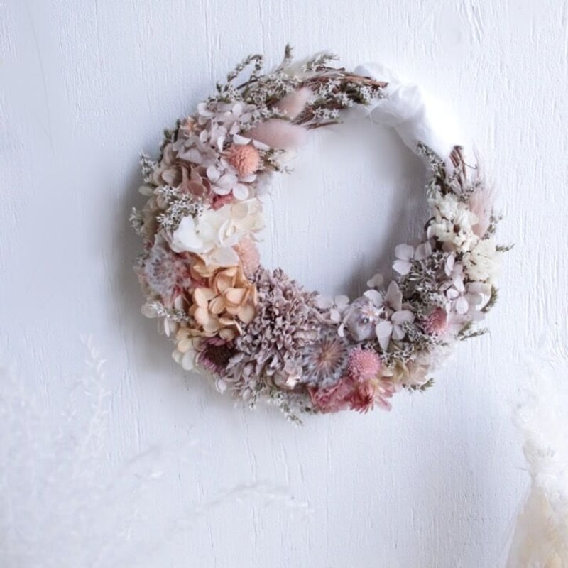 ドライフラワー三日月リース*ピンクbotanical | chainon
