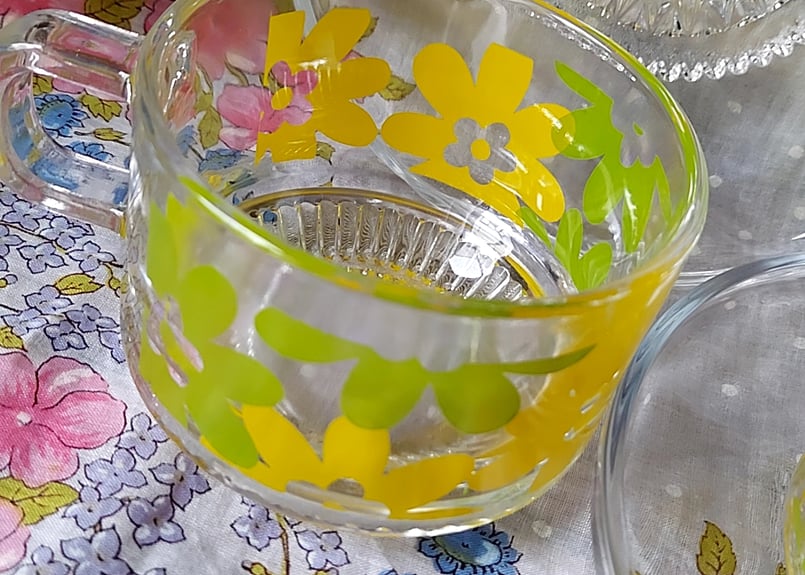 花柄イエローポットとカップセット HOYA✨花柄ポップなティーセット | あんちーくKIDAN STORE