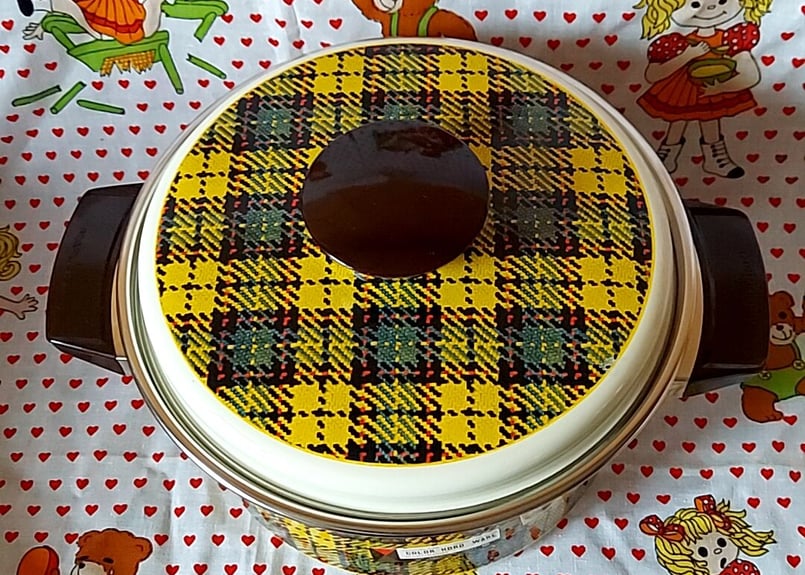 マルビシ・黄色チェックのホーロー両手鍋 | あんちーくKIDAN STORE