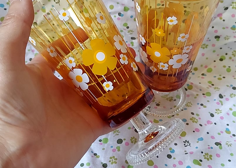 NTミディオンレトロ脚付きグラス アデリア×NT🌼*・アンバー脚付きグラス | あんちーくKIDAN STORE