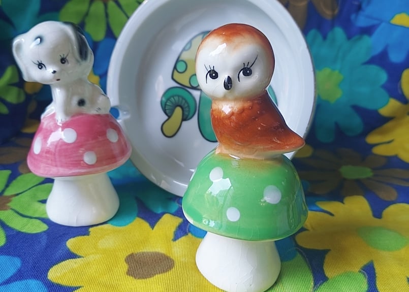 きのことフクロウ🦉陶器の置物 | あんちーくKIDAN STORE