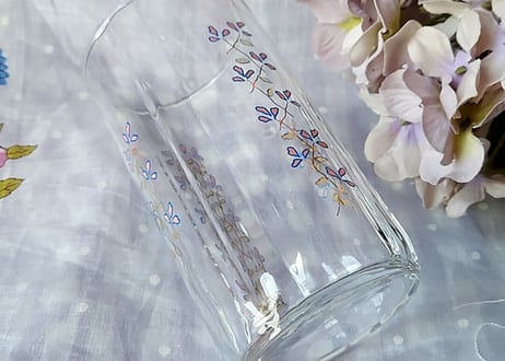 佐々木硝子❇花形フォルムの華奢プリントグラス