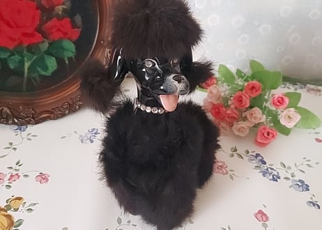 1950´s・黒毛のふわふわ陶器のプードル