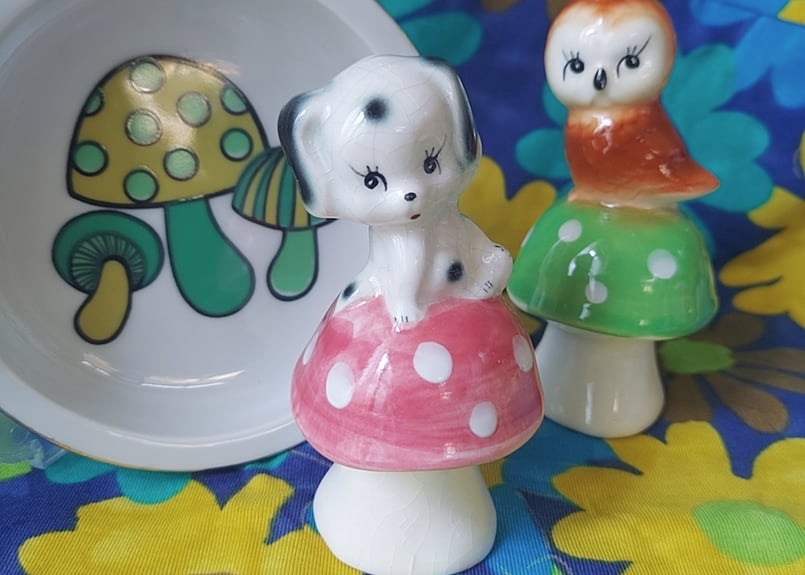 ダルメシアン　置物　フィギュア　陶器　セット きのことダルメシアン🍄陶器の置物 | あんちーくKIDAN STORE