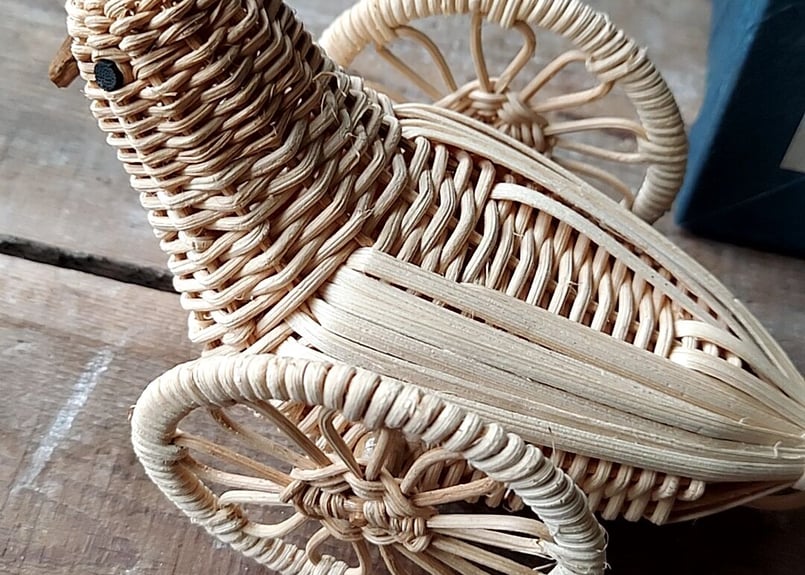 はと車 鳩車 特大 あけび細工 郷土玩具 レトロ 野沢温泉 箱 説明書付き