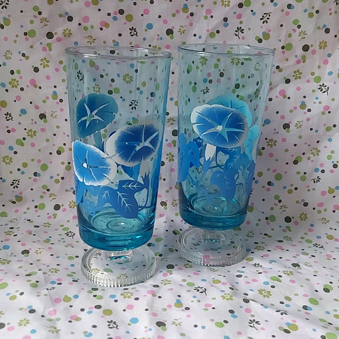 アデリア・朝顔のブルー脚付きグラス | あんちーくKIDAN STORE