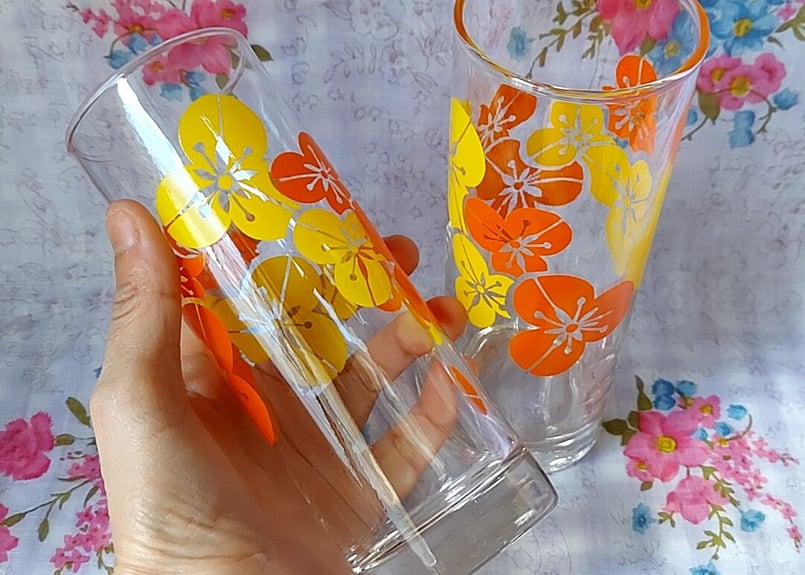 佐々木ガラス・オレンジイエロー🧡花柄ストレートグラス | あんちーく