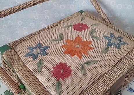 お花刺繍🌸エメラルドグリーンのソーイングBOX