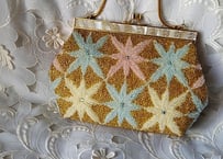 1970´s✨パステルフラワーとローズシェルのビーズbag