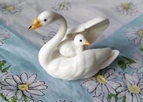 陶器製、小さな親子のスワン🦢
