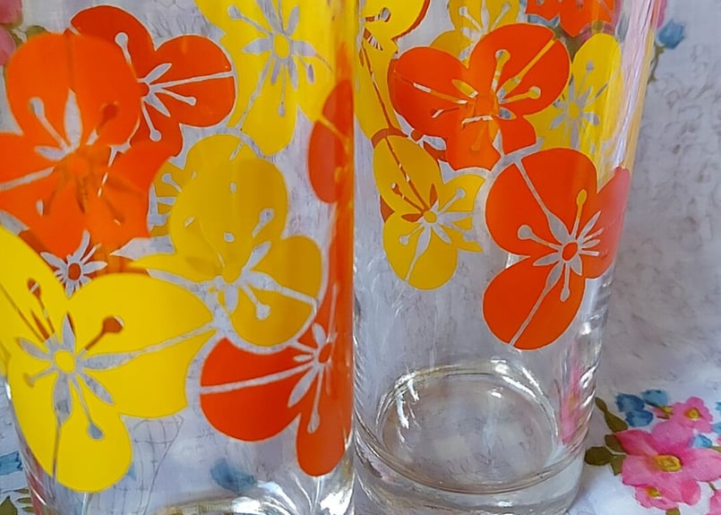 佐々木ガラス・オレンジイエロー🧡花柄ストレートグラス | あんちーく
