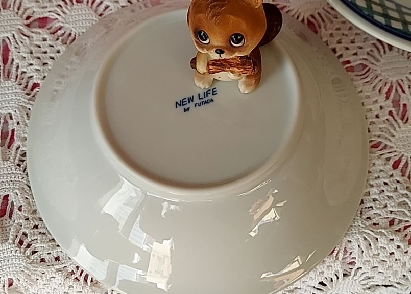 テディベアとギンガムチェック・深皿 ブルー | あんちーくKIDAN STORE
