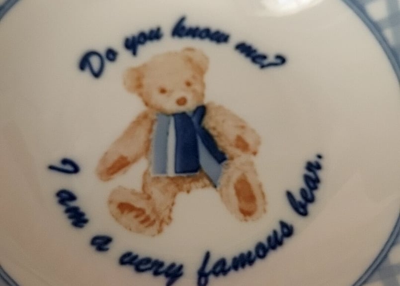 テディベアとギンガムチェック・深皿 ブルー | あんちーくKIDAN STORE