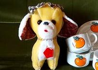 耳裏チェック・ダブルリボンのわんちゃんDOLL