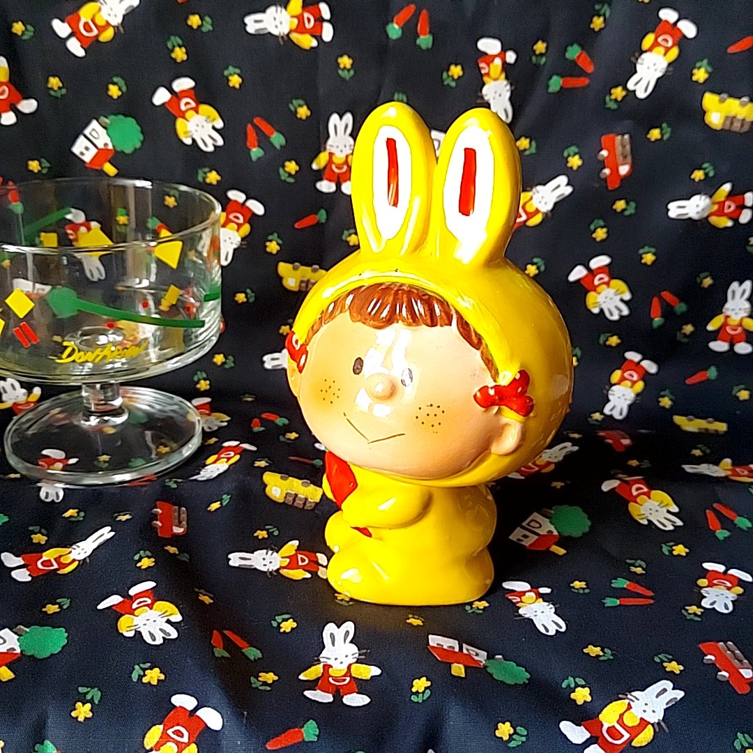 水森亜土 女の子 レア 陶器 貯金箱 水森亜土 陶器貯金箱