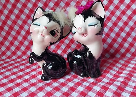 毛付きネコのペア陶器🐈‍⬛