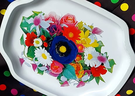 造花フォトプリントのブリキトレイ