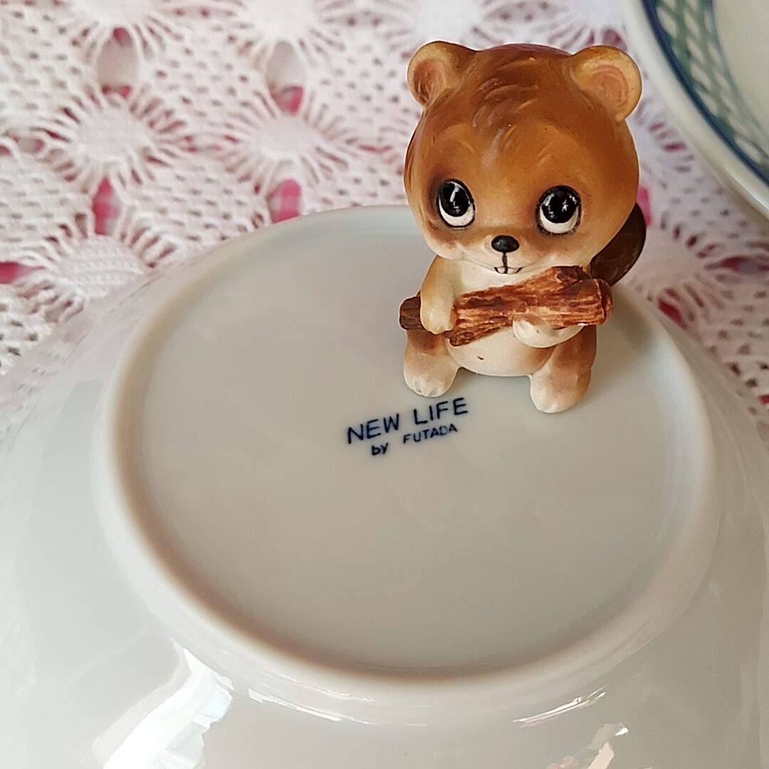 テディベアとギンガムチェック・深皿 ブルー | あんちーくKIDAN