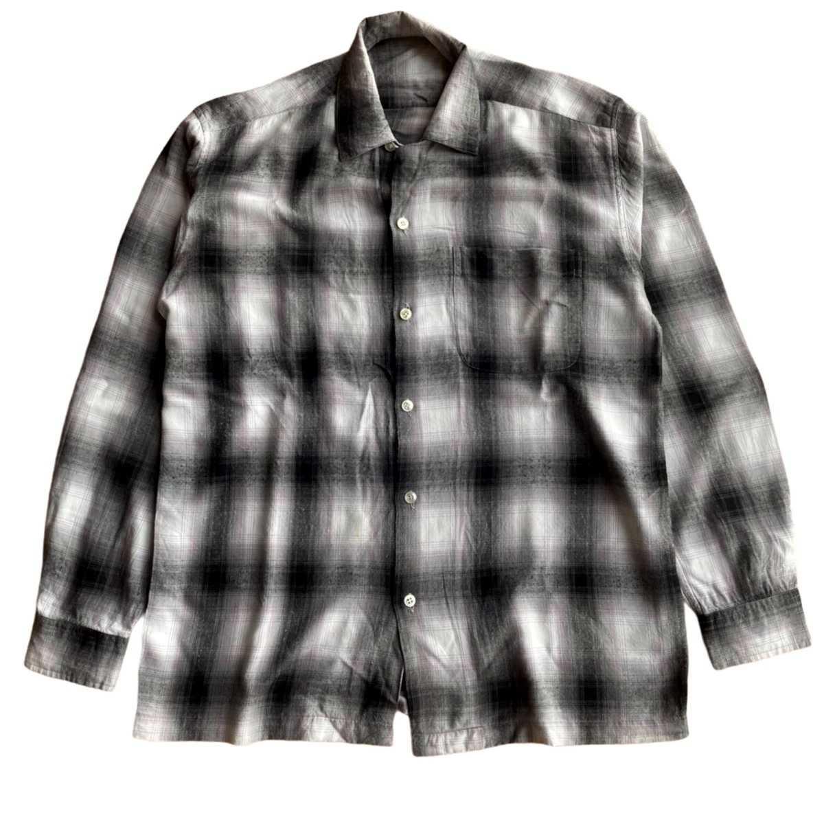 60s <unknown> Vintage rayon ombre shadow check shirt