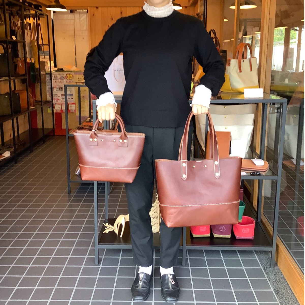 レザートートバッグ Lサイズ（ダークブラウン） | IKKAGEN 本革と帆布 