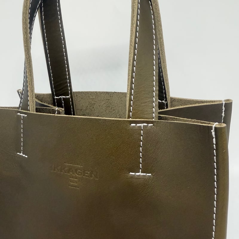 レザースクエアトートバッグ（ハンドメイド／ボックス型／マチ広め