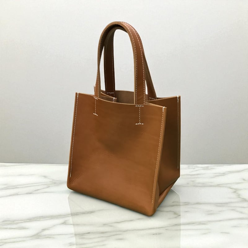 レザースクエアトートバッグ | IKKAGEN 本革と帆布を使用した