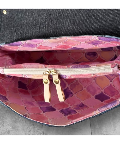 Carter messenger bag(リメイクデニムパッチワーク・ピンク)