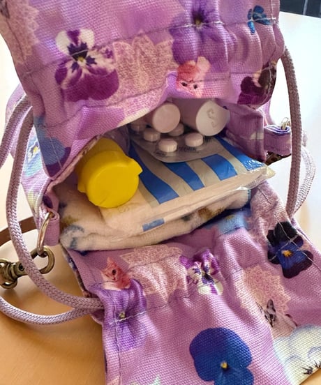 丸底ミニ巾着 ラベンダーにゃんこ