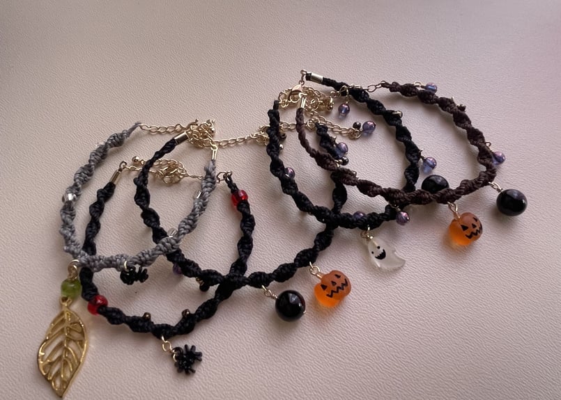 ☆ハロウィン魔除け特集 お化けかぼちゃのマクラメブレスレット（茶