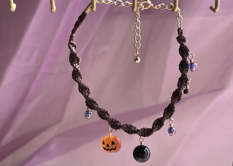 ☆ハロウィン魔除け特集 お化けかぼちゃのマクラメブレスレット（茶