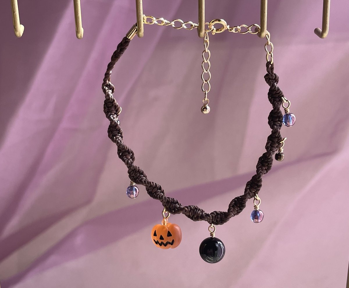 ☆ハロウィン魔除け特集 お化けかぼちゃのマクラメブレスレット（茶