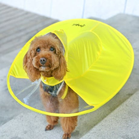 犬用 背中が傘のようなUFO レインコート サイズＭ イエロー かわいい