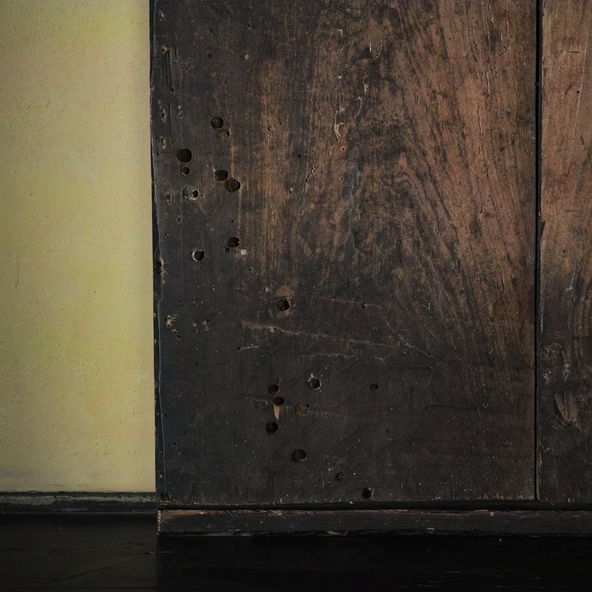 虫喰い跡が景色となった古い敷板 / 明治頃 | tsuchika