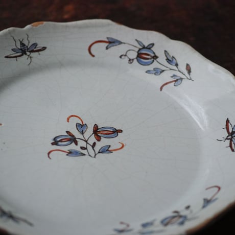 18世紀 フランス ファイアンス白錫釉色絵皿 / Faience Plate / France 18th C.
