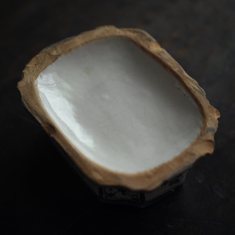 18世紀 フランス ファイアンス 藍絵白釉八角塩入れ / France 18th C