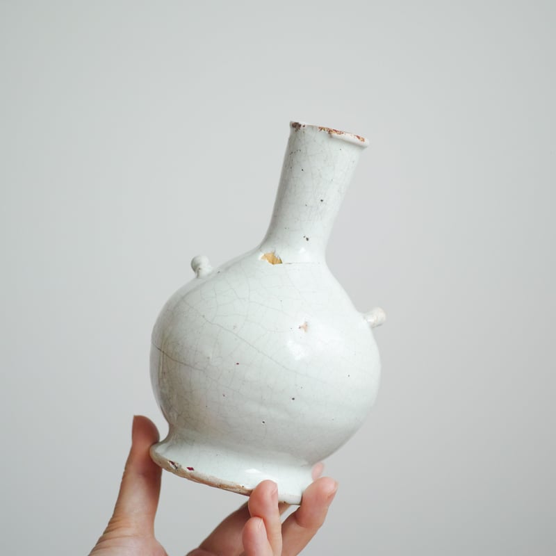 18世紀 フランス ファイアンス白錫釉双耳瓶 / Faience Bottle / Franc